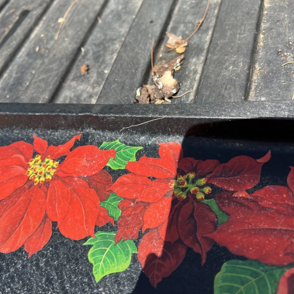 Vintage 1995 Potpourri Designs Christmas Poinsettia Serving Tray Tin 13.5x19.75